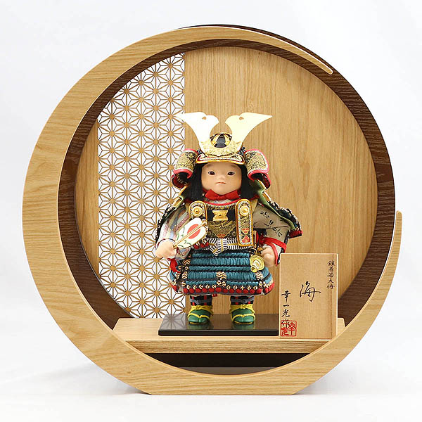 海（かい） 黒小札縹威 透かし麻の葉模様 木製 円形 三日月形飾り台 (大)
