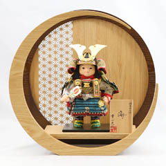 海(かい) 黒小札縹威 透かし麻の葉模様 木製 円形 三日月形飾り台 (大)