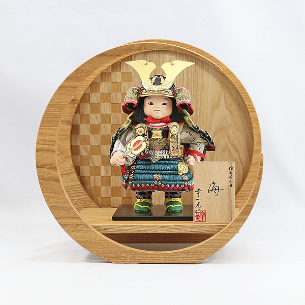 海（かい） 黒小札縹威 市松模様 木製 円形 三日月形飾り台（小）