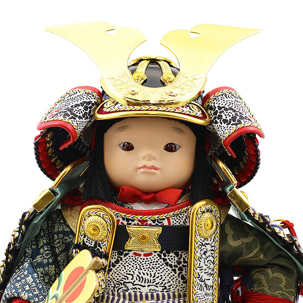 幸一光　 五月人形　翔（しょう） 黒小札紺糸威 鯉幟 ホワイトオーク材 市松文様バック ガラスケース　詳細画像