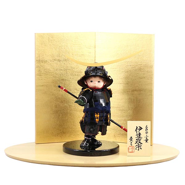 壹三作 もののふ童シリーズ 剣舞 伊達政宗 壱三(いちぞう) 金屏風 ハードメイプル突板 円形台飾り