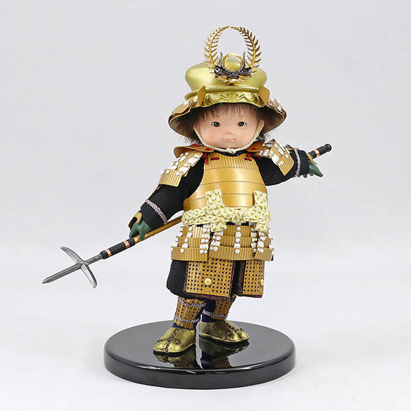 壹三　 五月人形　壹三作 もののふ童シリーズ 剣舞 徳川家康 壱三（いちぞう） 金屏風 ハードメイプル突板 円形台飾り　詳細画像