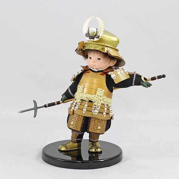 壹三　 五月人形　壹三作 もののふ童シリーズ 剣舞 徳川家康 壱三（いちぞう） 金屏風 ハードメイプル突板 円形台飾り　詳細画像