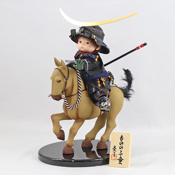 壹三　 五月人形　壹三作 もののふ童シリーズ 若駒河原毛馬(薄茶) 政宗参上 壱三（いちぞう） 黒塗ケース飾り　詳細画像