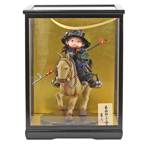 壹三作 もののふ童シリーズ 若駒河原毛馬(薄茶) 政宗参上 壱三（いちぞう） 黒塗ケース飾り