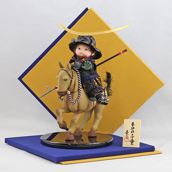 壹三　 五月人形　壹三作 もののふ童シリーズ 若駒河原毛馬(薄茶) 政宗参上 壱三（いちぞう） 伊達柄 菱形屏風　詳細画像