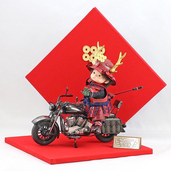 壹三　 五月人形　壹三作 もののふ童シリーズ わんぱくライダー ミニョン クラシック 幸村参上 バイク 壱三（いちぞう） 真田柄 菱形屏風　詳細画像