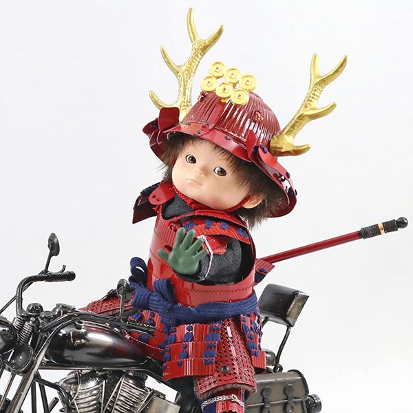 壹三　 五月人形　壹三作 もののふ童シリーズ わんぱくライダー ミニョン クラシック 幸村参上 バイク 壱三（いちぞう） 真田柄 菱形屏風　詳細画像