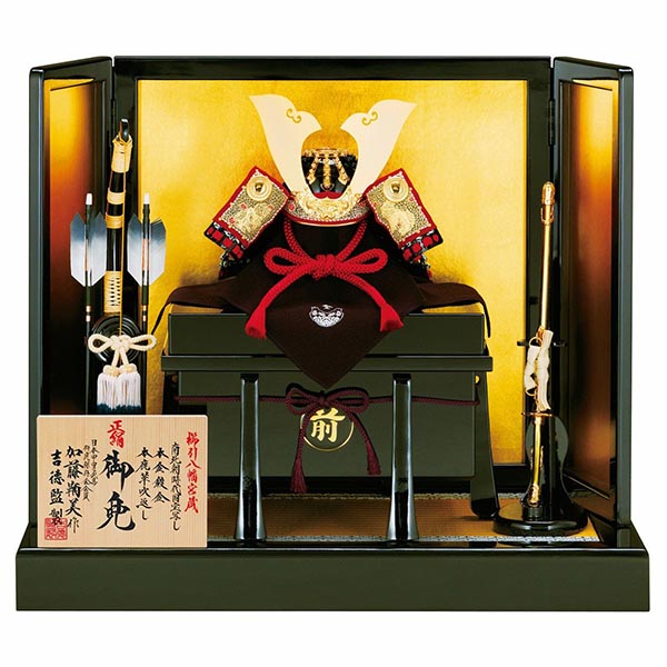 加藤鞆美作 正絹赤絲縅 和紙小札 兜飾り 【673H63552】