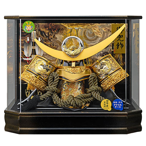 天竜 着用兜飾り 黒金ボカシ 六角アクリルケース飾り オルゴール付き 【Ｇ3-6】