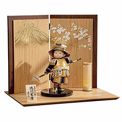 五月人形: 壹三作 （いちぞう） もののふ童 徳川 富士に桜 木製飾り台屏風 LED灯り付き 子供大将飾り