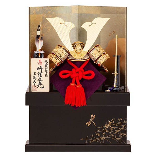 正絹赤絲縅 純金箔押 兜 収納飾り 【205S63562】