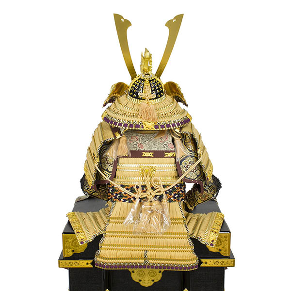 フジキ　 五月人形　平安光雲作 正絹 山吹糸縅 金箔押小札 大鎧 平飾り　詳細画像
