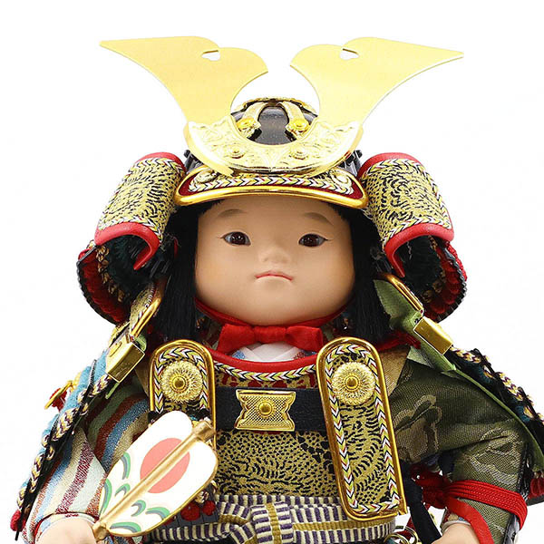 幸一光　 五月人形　海（かい） 黒小札縹威 モカ塗り まどか 麻の葉文様 円形 筒型 アクリルケース　詳細画像
