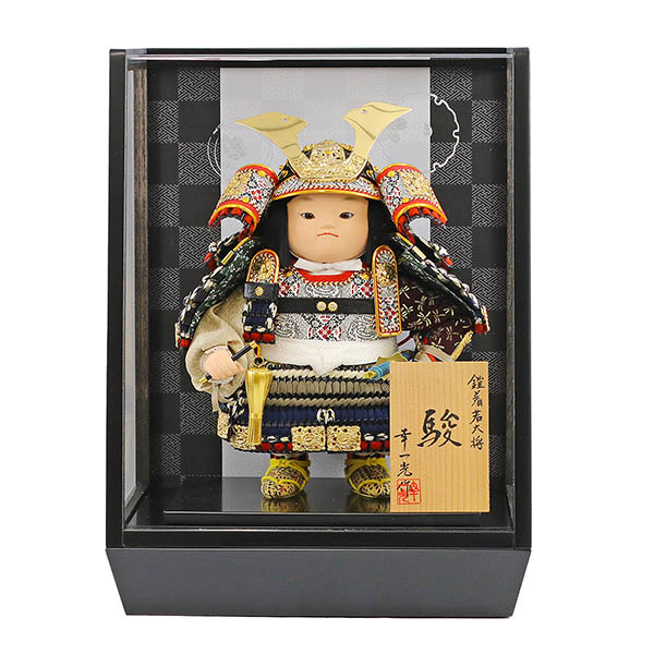 駿（しゅん） 紺段威 市松・四君子柄 黒塗り アクリルケース飾り