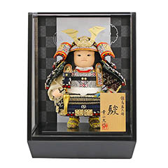 駿(しゅん) 紺段威 市松・四君子柄 黒塗り アクリルケース飾り