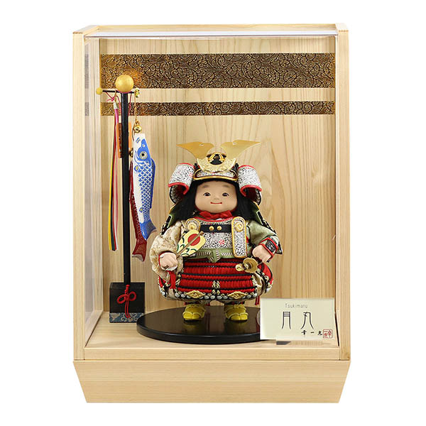 月丸（つきまる） 黒小札赤糸威 鯉幟 二引き柄 白木 木目 アクリルケース飾り
