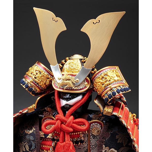 久月　 五月人形　久月作 麒麟児大鎧 収納飾り 正絹 朱糸縅 麒麟児春慶屏風 利光監製　詳細画像