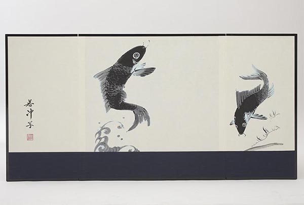 久月　 五月人形　久月作 王者同丸飾り 正絹黒糸縅 越前手漉和紙墨絵屏風 ワダエミ監修 利光監製　詳細画像
