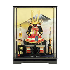 五月人形: 正絹 鎧 ガラス ケース飾り