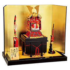 五月人形: 雄山作 三分の一 本仕立竹雀之鎧 赤糸威 鎧飾り