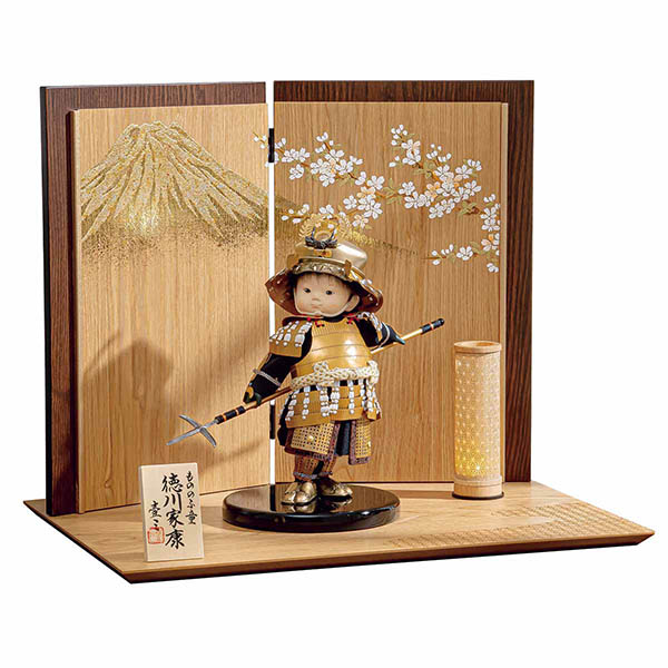 壹三作 (いちぞう) もののふ童 徳川 富士に桜 木製飾り台屏風 LED照明付き 子供大将飾り
