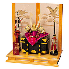 五月人形: 平安豊久作 瑛太 正絹糸縅 総檜造り飾り台 屏風 兜飾り