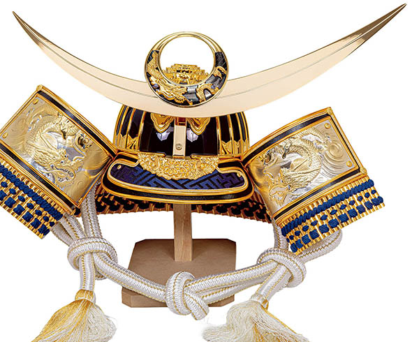 平安豊久　 五月人形　平安豊久作 収納着用 碧 青ボカシ 会津塗り収納箱 屏風 着用兜 収納飾り　詳細画像