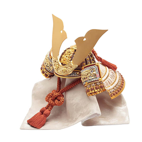 久月　 五月人形　久月 兜 収納飾り 正絹 薄茶裾濃縅 松に鷹二曲屏風 収納箱　詳細画像