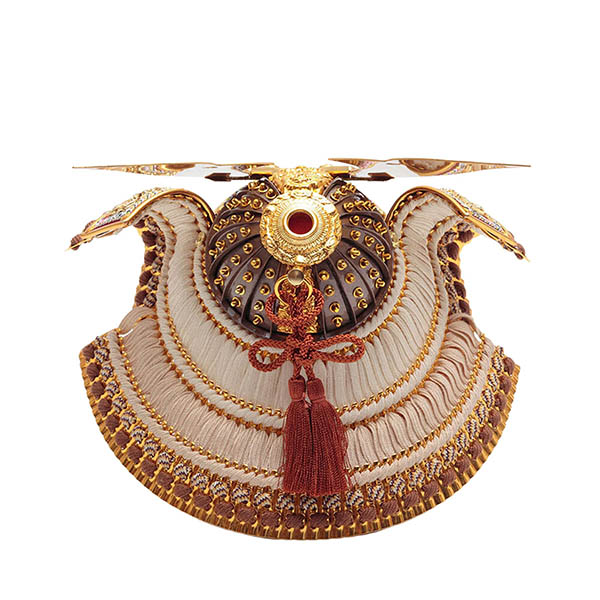 久月　 五月人形　久月 兜 収納飾り 正絹 薄茶裾濃縅 松に鷹二曲屏風 収納箱　詳細画像