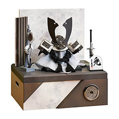 五月人形: 久月 兜 収納飾り 正絹 黒糸縅 【D-29】