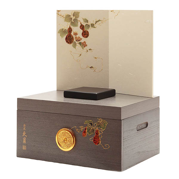 久月　 五月人形　久月 兜 収納飾り 正絹 紺糸段縅 瓢箪二曲屏風 収納箱　詳細画像