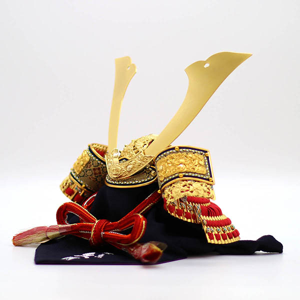 久月　 五月人形　久月 兜 収納飾り 正絹 赤糸縅 赤春慶唐草二曲屏風収納箱　詳細画像