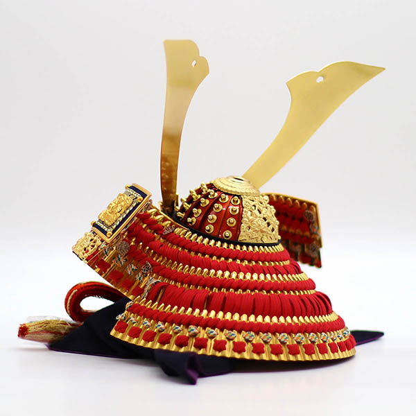 久月　 五月人形　久月 兜 収納飾り 正絹 赤糸縅 赤春慶唐草二曲屏風収納箱　詳細画像