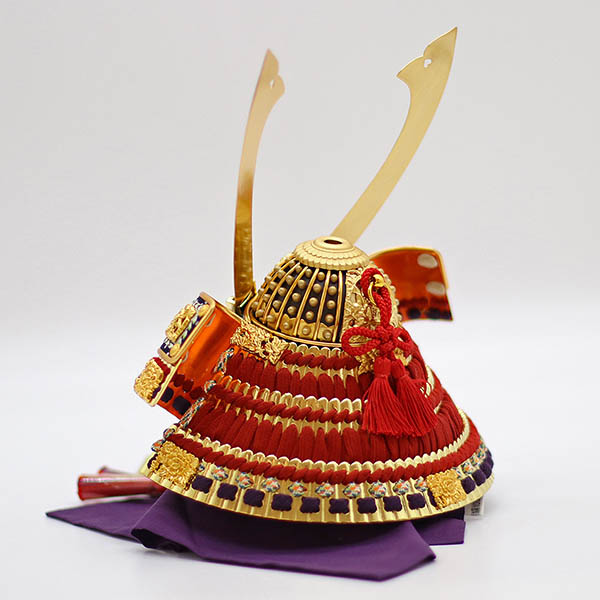 久月　 五月人形　鈴木利光作 兜 収納飾り 本金箔押 正絹 赤糸縅 久月監製 清流丸紋二曲屏風 収納箱 木目　詳細画像