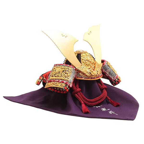 久月　 五月人形　中村宗光作 竹雀之兜 平飾り 正絹 赤糸縅 久月監製　詳細画像