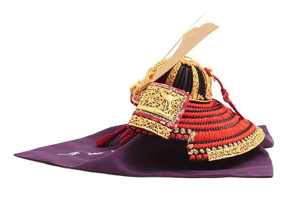 久月　 五月人形　中村宗光作 竹雀之兜 平飾り 正絹 赤糸縅 久月監製　詳細画像