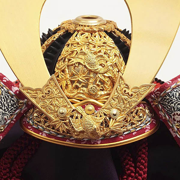 久月　 五月人形　中村宗光作 竹雀之兜 平飾り 正絹 赤糸縅 久月監製　詳細画像