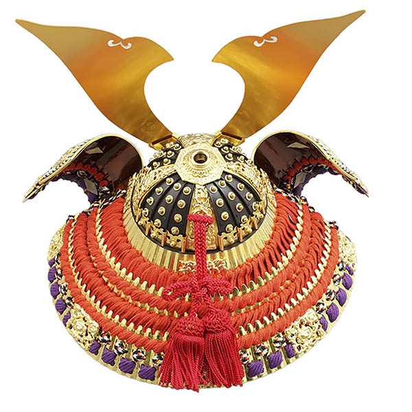 久月　 五月人形　平安武久作 本金箔押 兜 平飾り 正絹 赤糸縅 久月監製　詳細画像