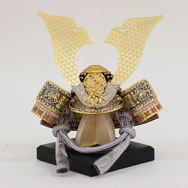 久月　 五月人形　久月作 四神之兜 平飾り 正絹 紫裾濃縅 折りたたみ式台 甲冑師 鈴木利光　詳細画像