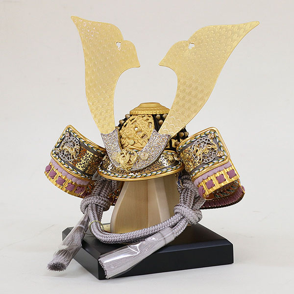 久月　 五月人形　久月作 四神之兜 平飾り 正絹 紫裾濃縅 折りたたみ式台 甲冑師 鈴木利光　詳細画像