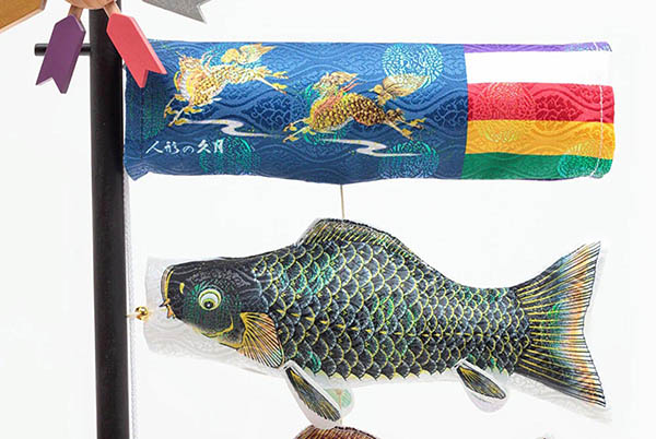 久月　 五月人形　久月作 麒麟児之兜 平飾り 正絹曙縅 麒麟児鯉飾り付き  甲冑師 鈴木利光　詳細画像