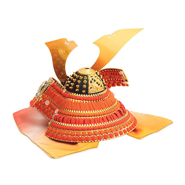 久月　 五月人形　久月作 麒麟児之兜 平飾り 正絹曙縅 麒麟児鯉飾り付き  甲冑師 鈴木利光　詳細画像