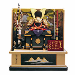 五月人形: 久月作 仁王之兜 高床台飾り 正絹 茜糸縅 駿河古典蒔絵 甲冑師 鈴木利光 【D-15】