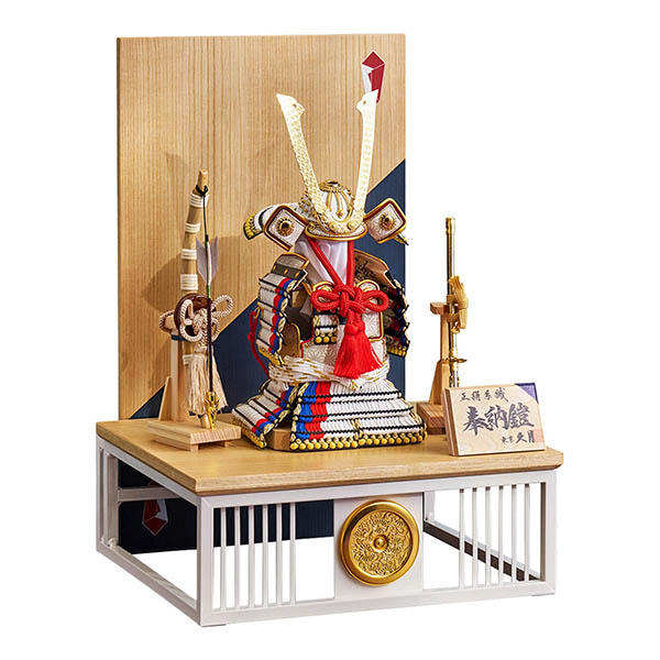 久月　 五月人形　久月 奉納鎧 平飾り 正絹 白糸褄取縅　詳細画像