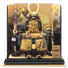 五月人形: 久月作 四神大鎧 平飾り 正絹緋糸褄取縅 駿河古典蒔絵 甲冑師 鈴木利光 【D-1】