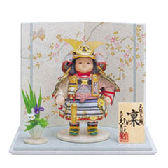 五月人形: 幸一光作 鎧着大将飾り 正絹 青匂縅 久月監製 二曲蒼桜屏風