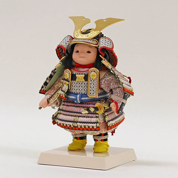 久月　 五月人形　幸一光作 鎧着大将飾り 正絹 紫匂縅 久月監製 二曲短冊和桜屏風　詳細画像