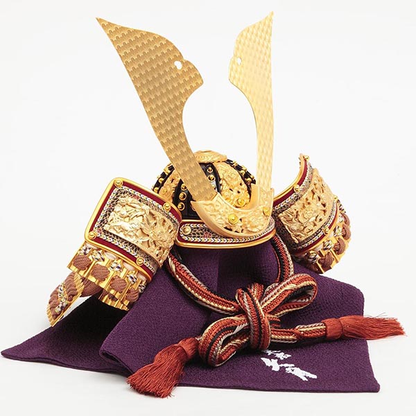 久月　 五月人形　銘木 栃 兜 二引 収納飾り 正絹 茶糸裾後縅 白木 木目　詳細画像