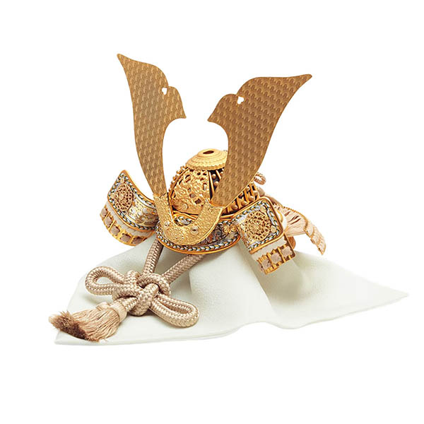 久月　 五月人形　鈴木利光作 銘木 栃 兜 二引き 収納飾り 正絹 薄茶中白縅 久月監製 白木 木目　詳細画像